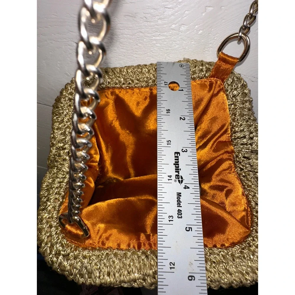 Free People Metallic Crochet Beaded Crossbody Bag Gold Orange Boho Mini Bag